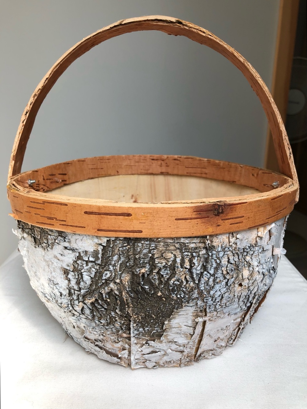 NEW White Birch Bark Basket With Handle